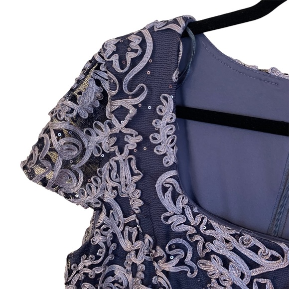 Alex Evenings Size 14 Navy/Silver w/ Sequins Cap Sleeve Dress - Picture 4 of 10